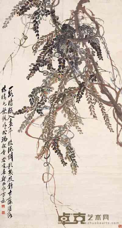 郑朴存 1923年作 紫藤 中堂 176×95cm